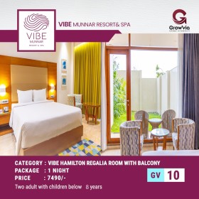 VIBE  MUNNAR RESORT & SPA- 1 NIGHT (VIBE HAMILTON REGALIA ROOM WITH BALCONY)